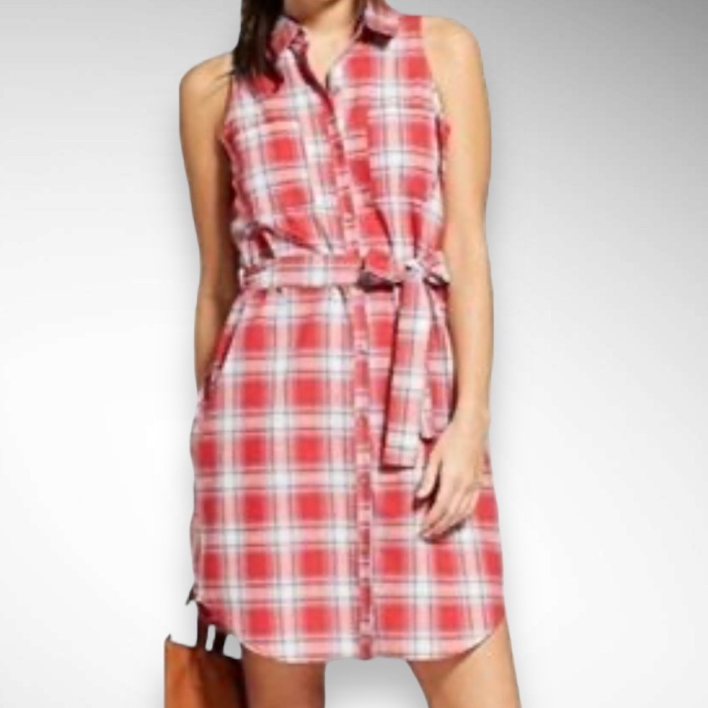 Universal Thread Red Plaid Sleeveless Shirt Dress